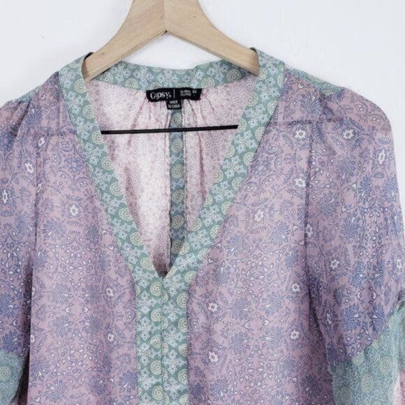 Gypsy 05‎ 100% Silk Patchwork Peasant Blouse XS - Picture 4 of 13